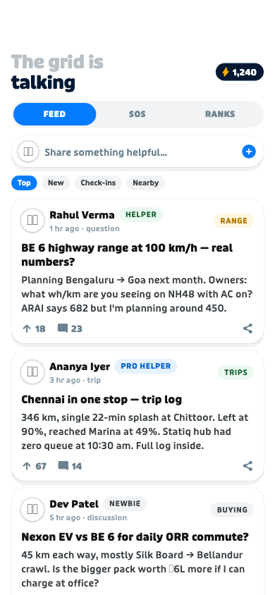 Community feed — Wattway app screen
