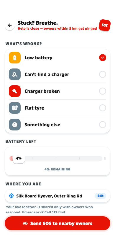 One-tap SOS — Wattway app screen